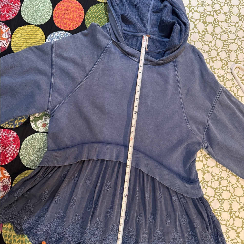 Free People Blue Hoodie Tunic with Lace Hem - Picture 4 of 6